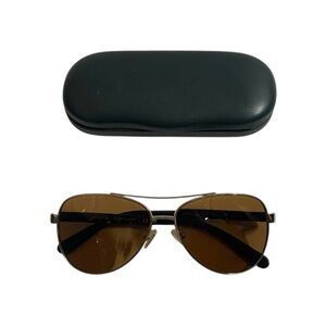 Coach Aviator Style Light Gold Sunglasses Brown Lenses with Turquoise Case